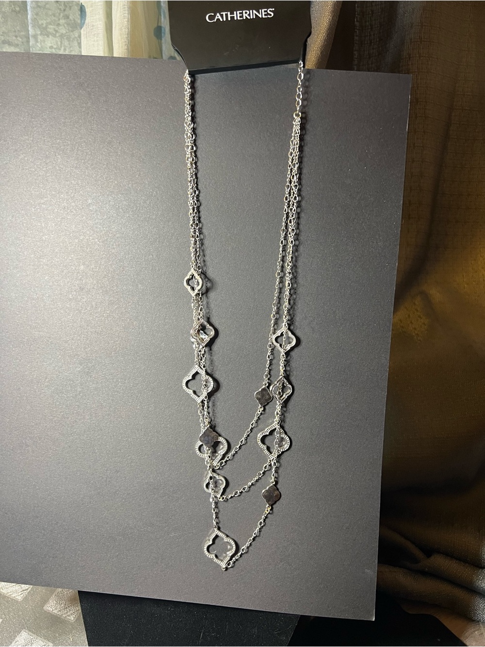 Catherines Silver Quatrefoil Layered Statement Necklace